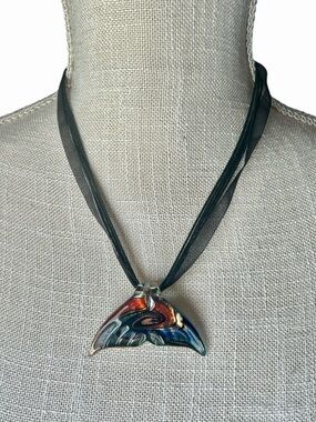 Handcrafted Multicolor Whale Tail Pendant Necklace made of hand-blown glass